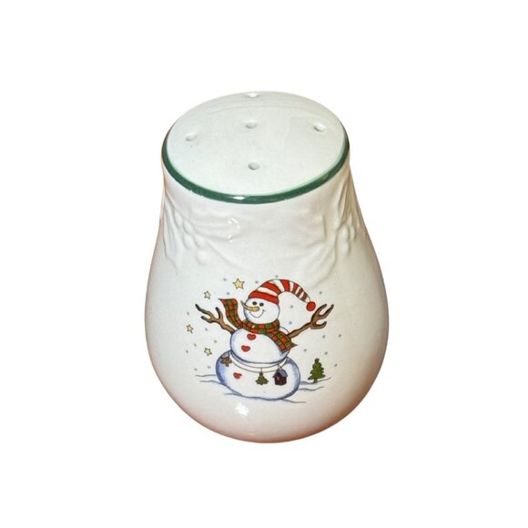 Snowman Salt & Pepper Shakers Ceramic Embossed Rim GEI Discontinued Pattern - Picture 3 of 5